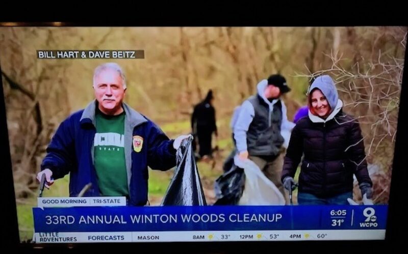 Bill Mehbod and Milene Donlin on WCPO at Winton Woods clean up
