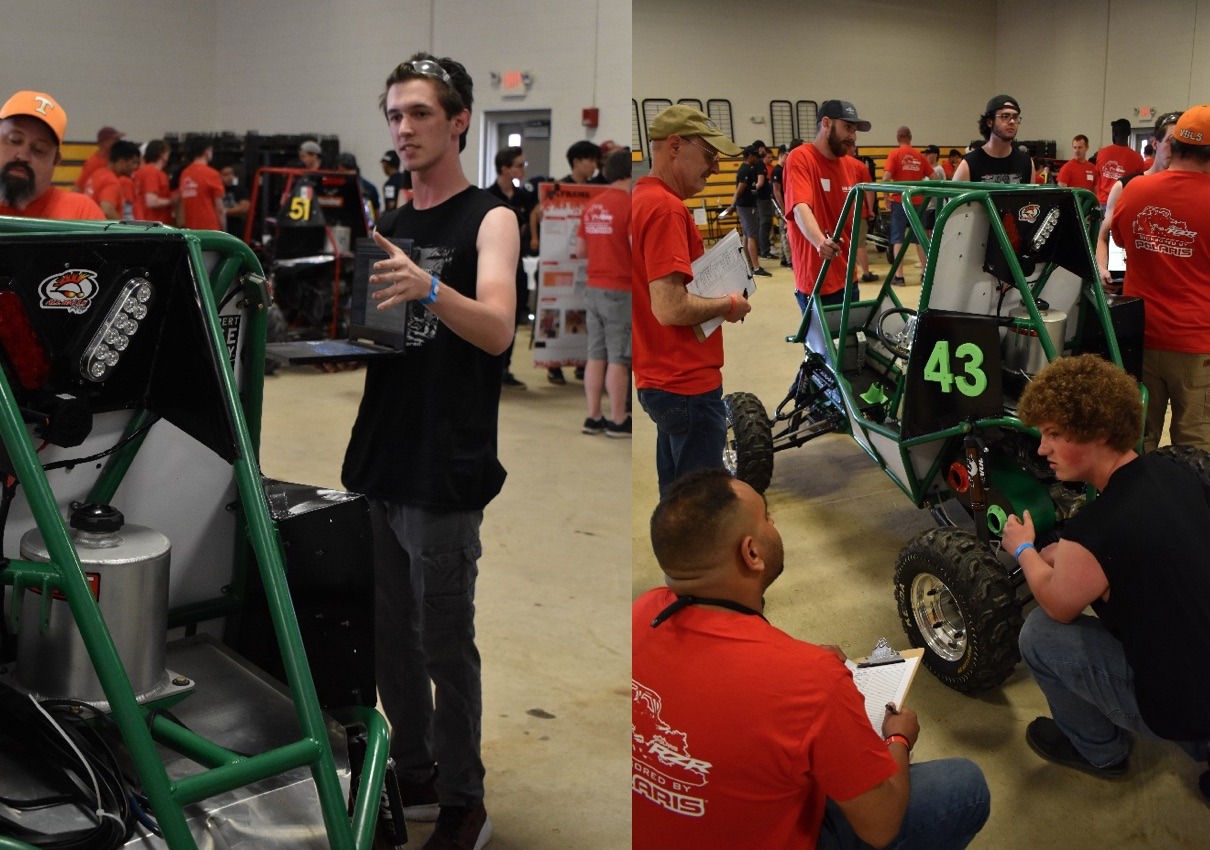 Baja car at design review and tech inspection