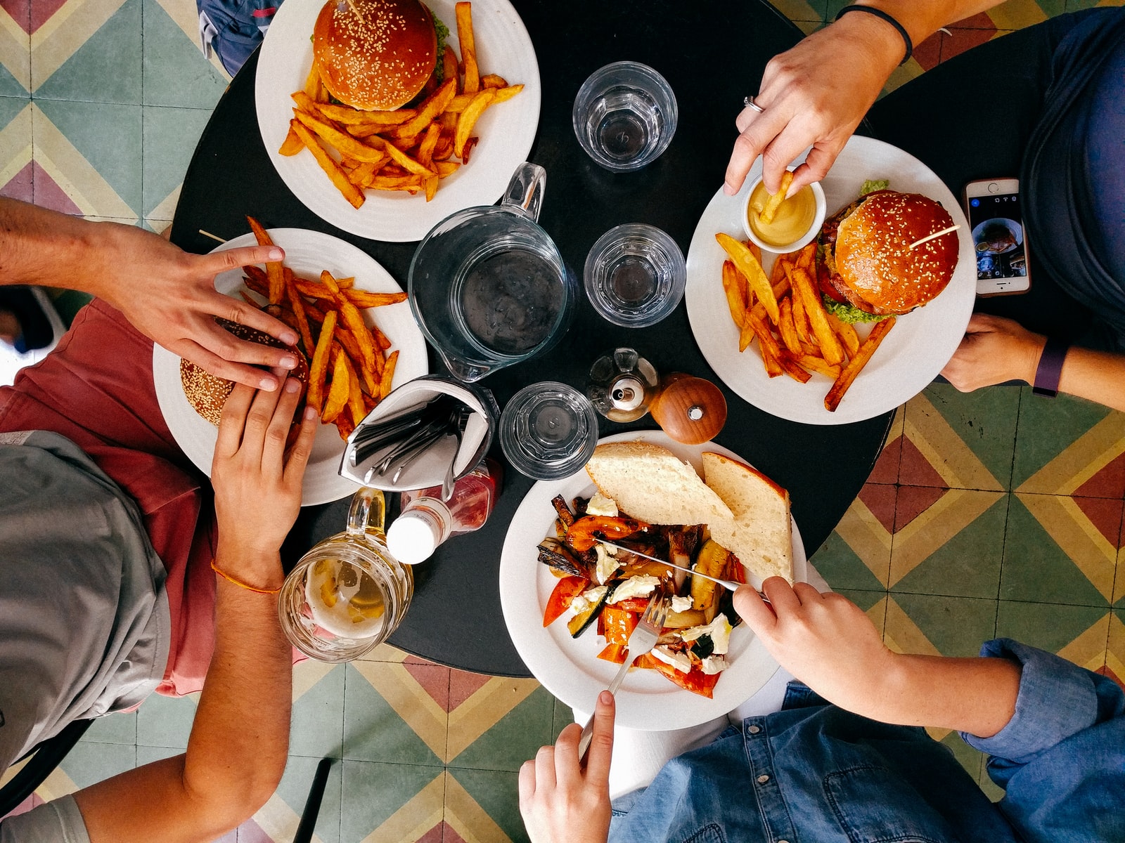 four people eating lunch