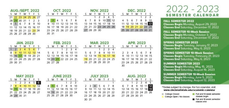 Cincinnati State Pocket Calendar 22-23