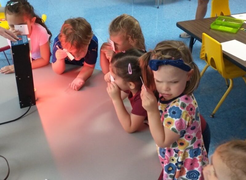 Children at mini-camp during light diffraction activity