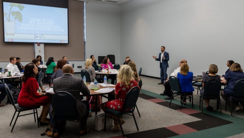 Provost Robbin Hoopes talks to members of Cincinnati Youth Collaborative Board during meeting at Cincinnati State