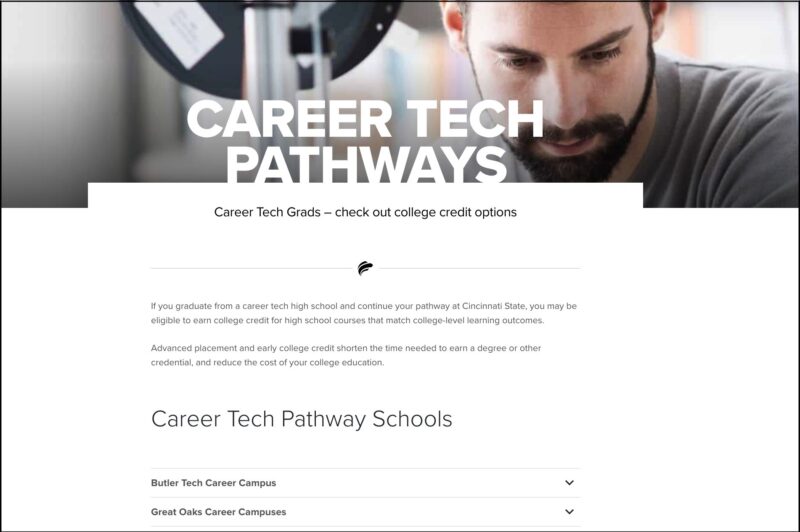 portion of Career Tech Pathways web page