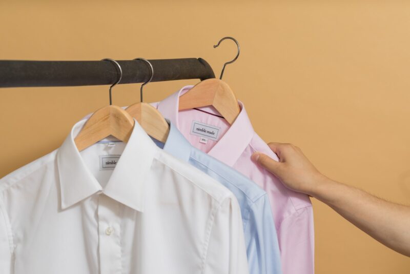 button-up shirts on hangers