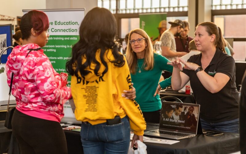 Jayne Dressing and Jen Martin talked to visitors at ENGAGE Open House