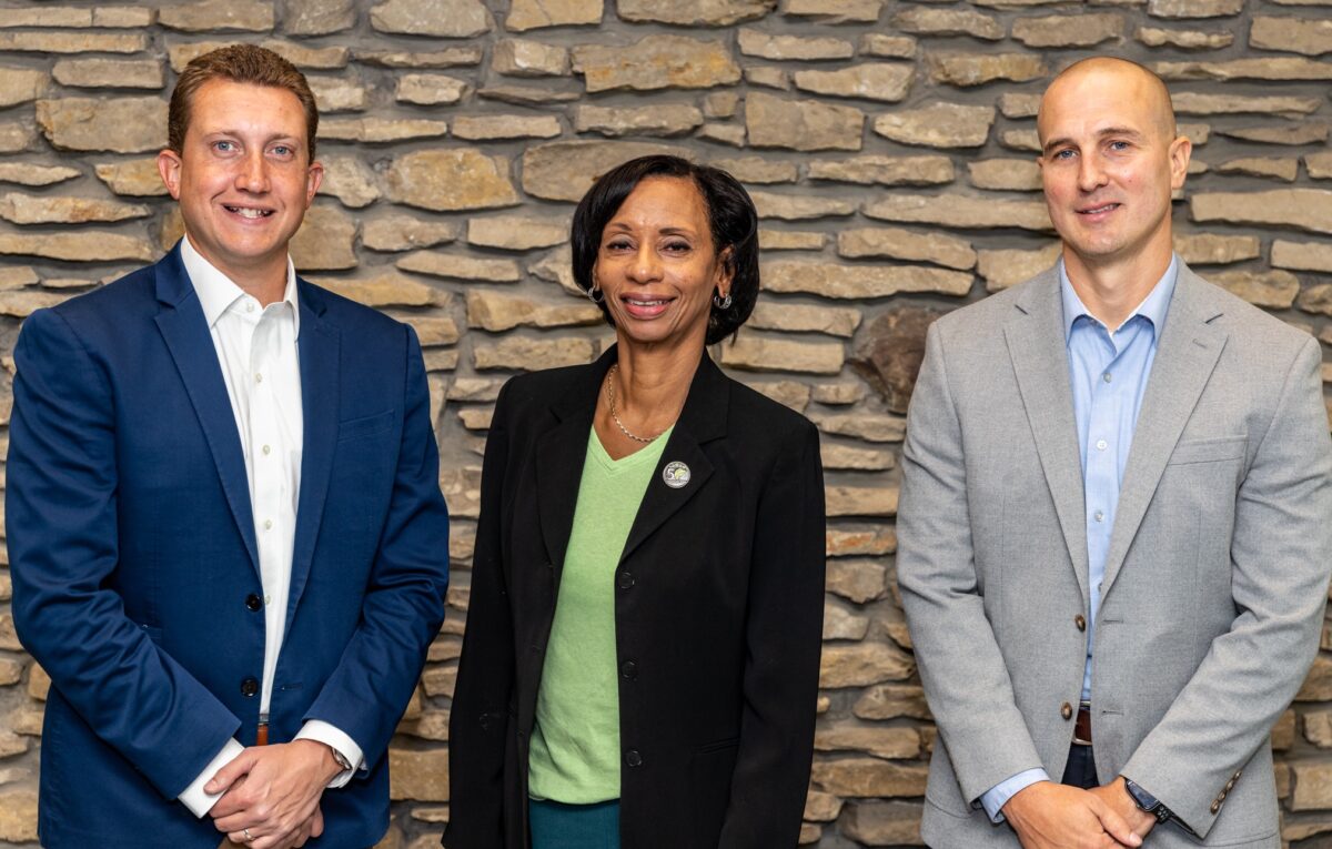 Eric Ridder (GE Aviation), Pres. Monica Posey, John Sena (GE Aviation)