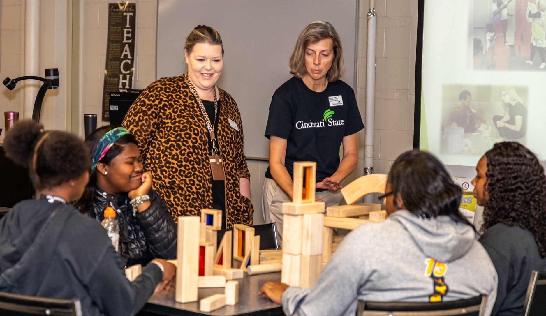 Students play with blocks at ENGAGE:Students