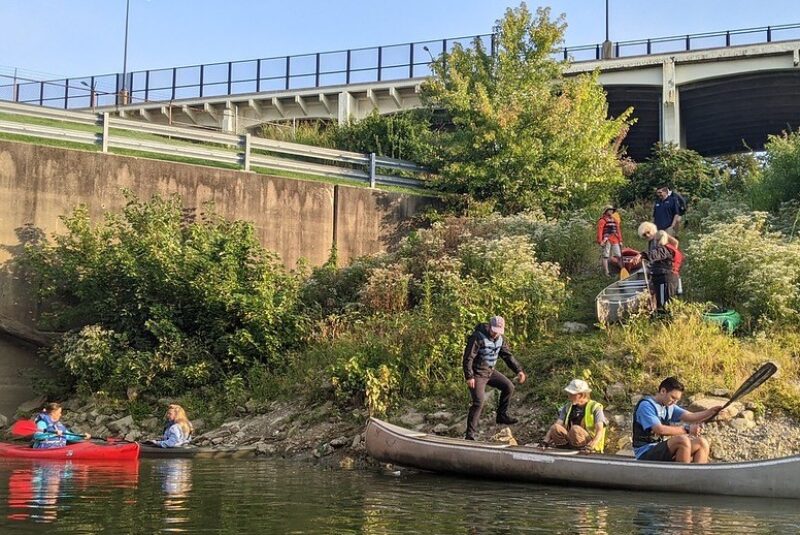 Students in canoes on Mill Creek