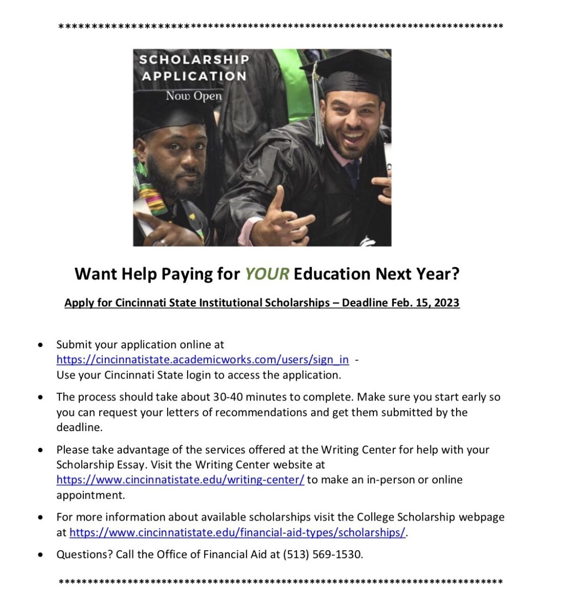 Scholarship application flyer