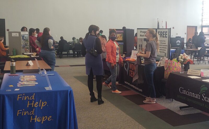 Students visiting Health Fair displays