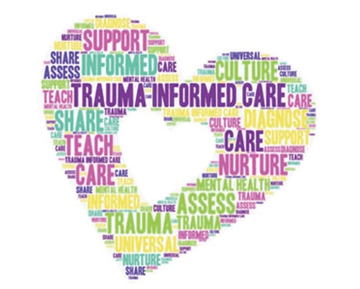 "trauma-informed care" words inside a heart