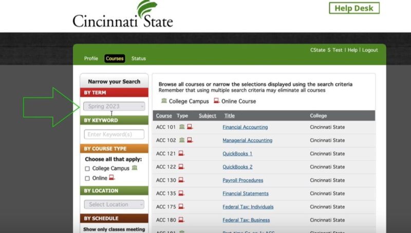 Screen shot of DualEnroll tool for selecting Spring 2023 classes