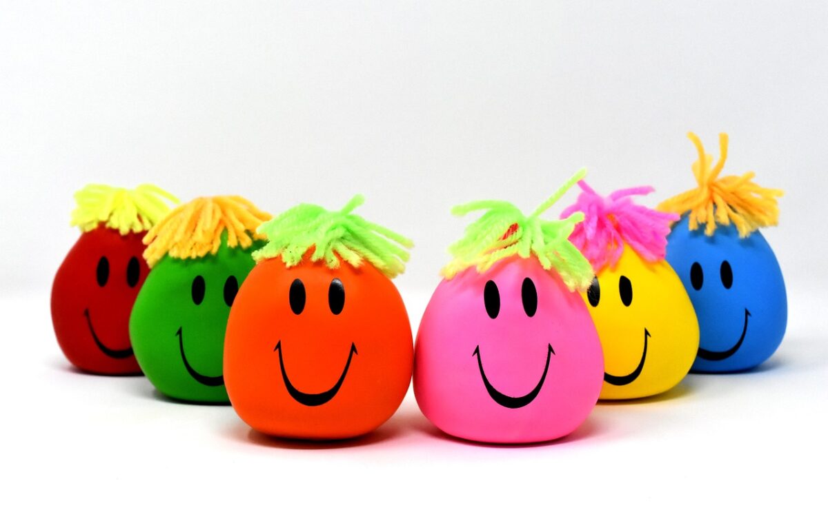 multi-color "stress balls" with smiling faces