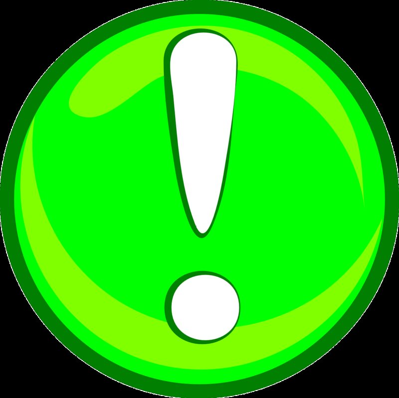exclamation mark on green button