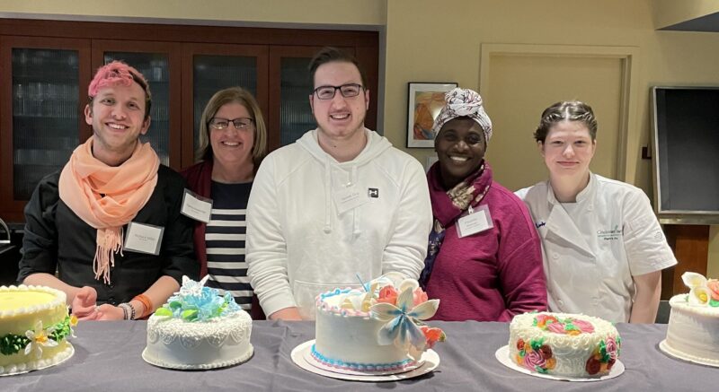 Student cake decorating competitors Richard Miller. Carmie Maloney, Tanner Guy, Paulette Warner, and Kim Hollandsworth