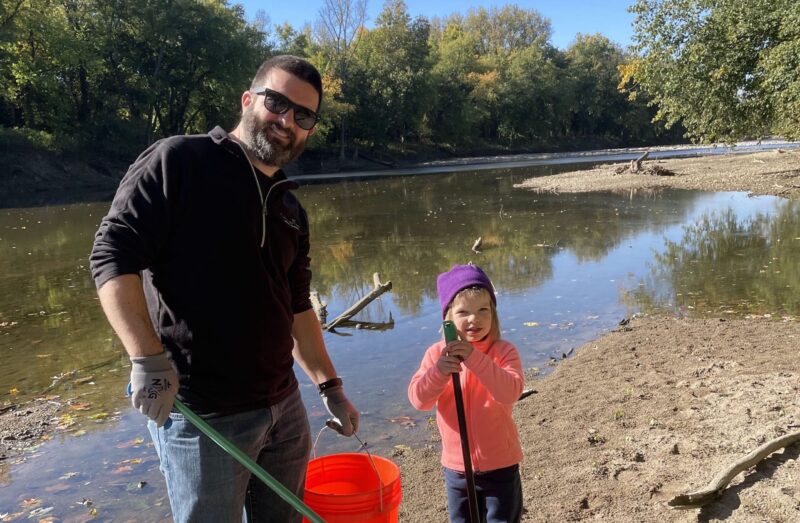 Mark Tiemeier and daughter Dot at the Fall Great Parks clean-up event