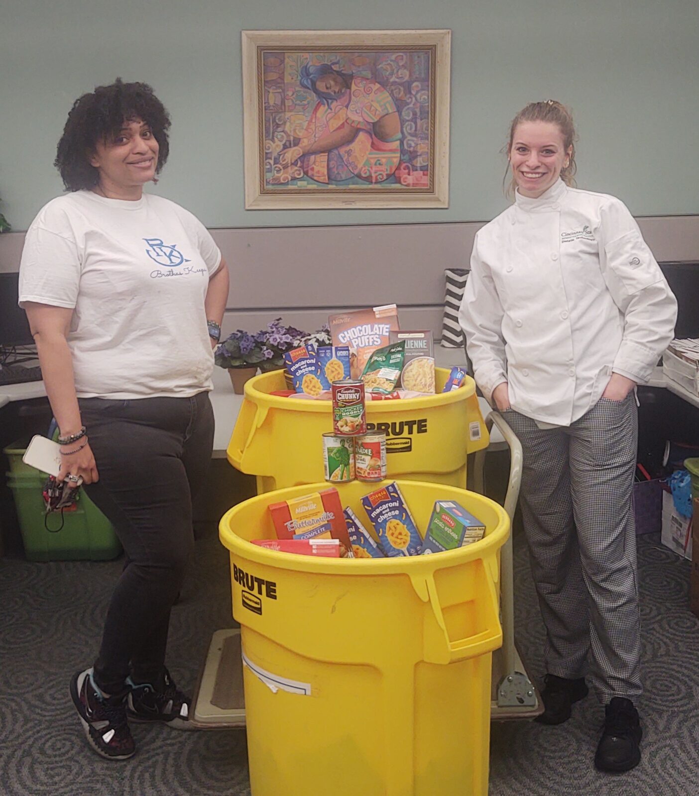 Phi Theta Kappa members Naquita Murphy and Kaylin Lawson with Food Pantry donations