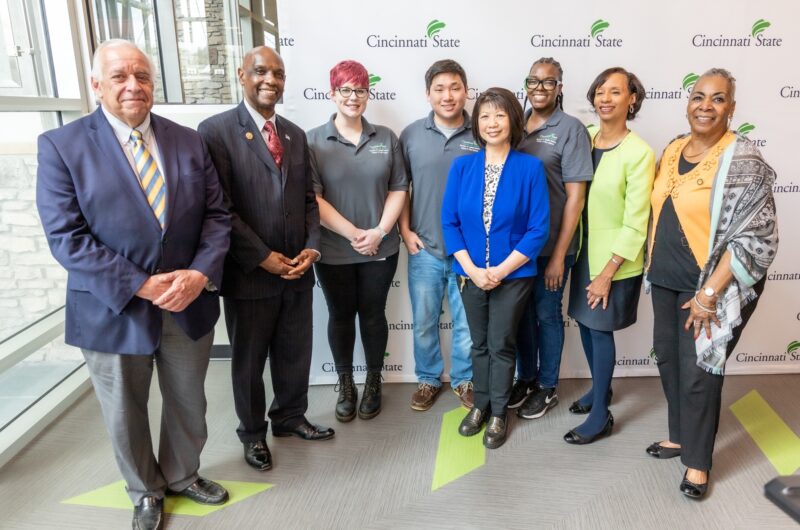 Gary Cates (Senior Vice Chancellor, Ohio Department of Education), Cecil Thomas (Ohio State Representative), CFS graduates Nicole Hatfield, and Matthew Schmitt, CFS Program Chair Grace Yek, CFS graduate Alicia Manley, President Monica Posey, Catherine Ingram (Ohio State Senator)