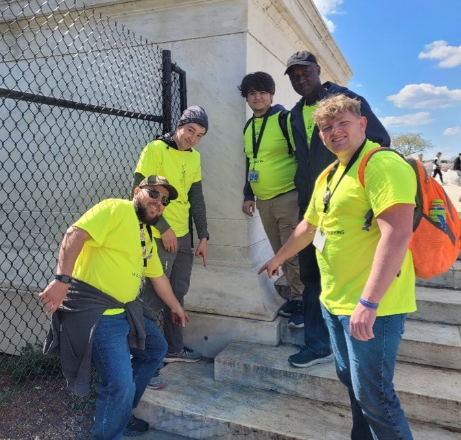 The team located the surveying boundary stone at the Jefferson Memorial 