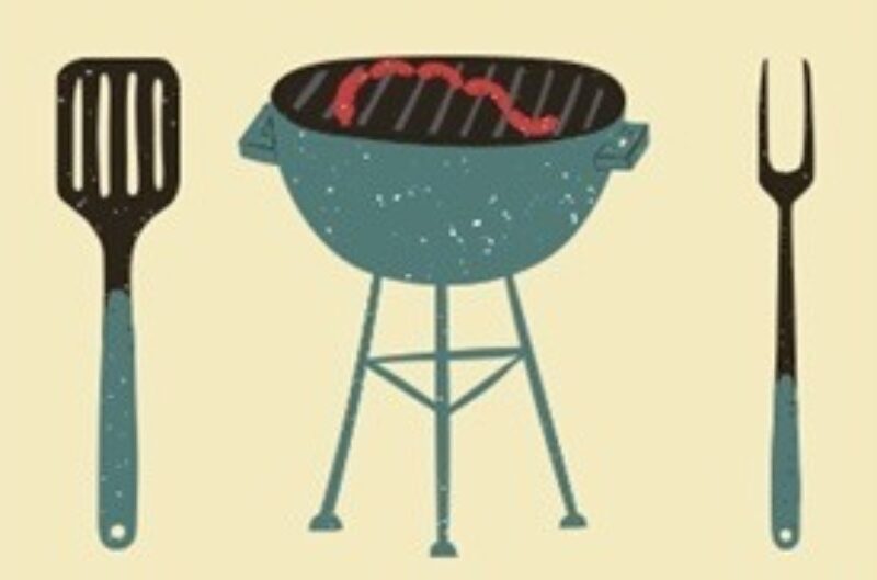illustration of outdoor grill and grilling tools