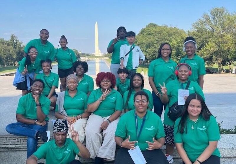 Group of Upward Bound students in front of the Washington Monument