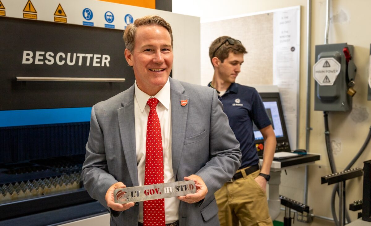 Lt. Gov. Jon Husted and Mechanical Engineering Technology student Ed Alender