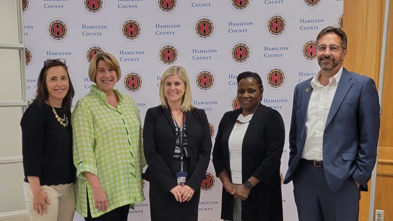 Deirdre Beluan and Hope Arthur (The Health Collaborative), Sarah Adams (Federal Grants Administrator, Hamilton County Commission), Dr. Janice Lockett, and Provost Robbin Hoopes