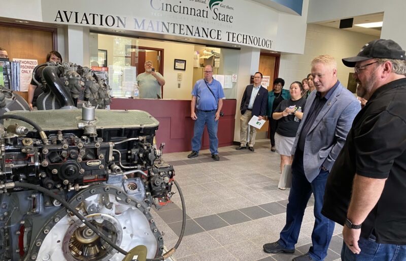 Jeff Wright, program chair for Aviation Maintenance Technology, described equipment to Congressman Warren Davidson