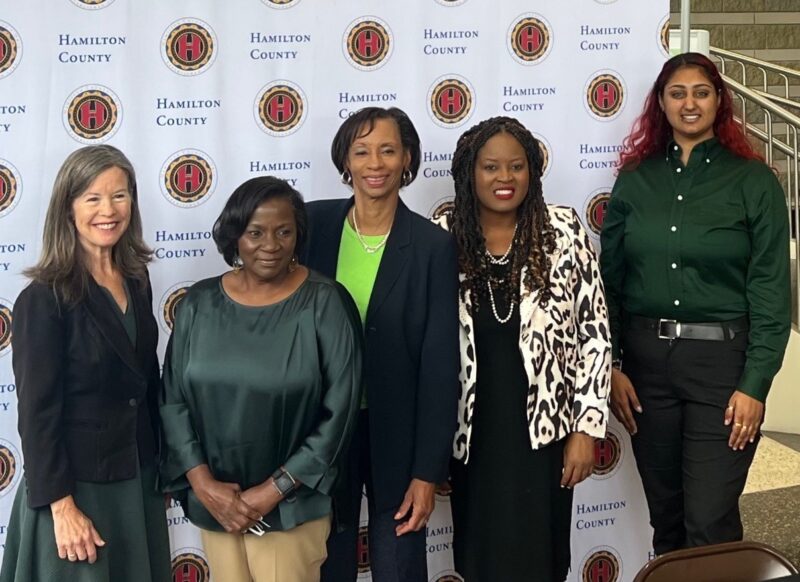 Hamilton Co. Commissioner Denise Driehaus, Nursing Program Chair Dr. Janice Lockett, Cincinnati State President Dr. Monica Posey, Hamilton Co. Commission President Alicia Reece, Nursing Student Jappie Kaur