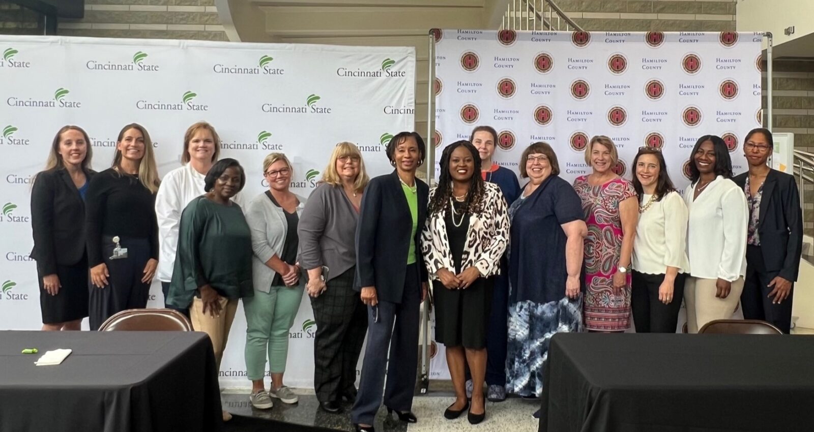 Jenna Beck (Dean, Health & Public Safety); Nursing Faculty Dr. Beth Hamon, Barbara Ratliff, Dr. Janice Lockett, Dr. Jennifer Tyler; Dr. Bonnie Smith (Associate Dean, Health & Public Safety); Dr. Monica Posey; Alicia Reece (Hamilton Co. Commission President); Nursing faculty Dr. JoAnne Worthington; Dr. Denise Rohr (Associate Provost); Hope Arthur (Executive Director, Health Collaborative); Deidre Belaun (Chief Strategy Officer, Health Collaborative); Rhonda Hocker (Secretary, National Black Nurses Association); Holly Jones (Vice President, National Black Nurses Association) 