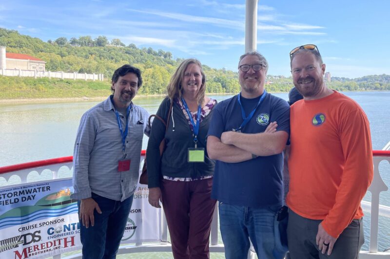 Jason Burlage, Professor Ann Fallon, Casey Apgar, and Carey McLaughlin at the Stormwater Field Day event on the Ohio River