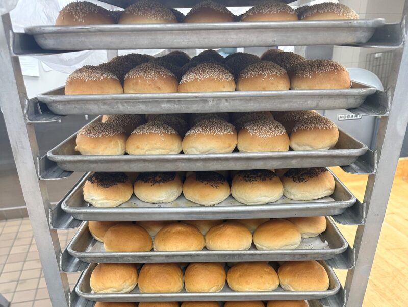 Dinner rolls from Bakery Hill cooling on trays