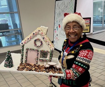 Betty Richards and her gingerbread house