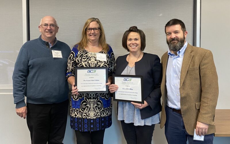 Ann Fallon and Meredith Effler and their spouses at the Celebration of Teaching event held by GC3