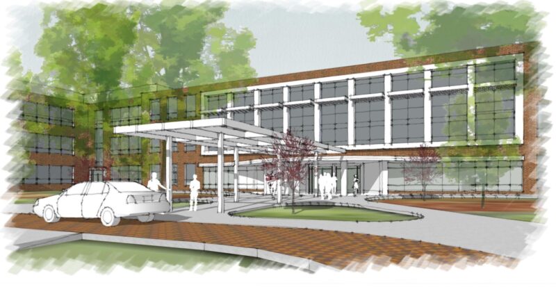 Conceptual illustration of changes to the entrance to the Main Building, from the Clifton Campus Master Plan