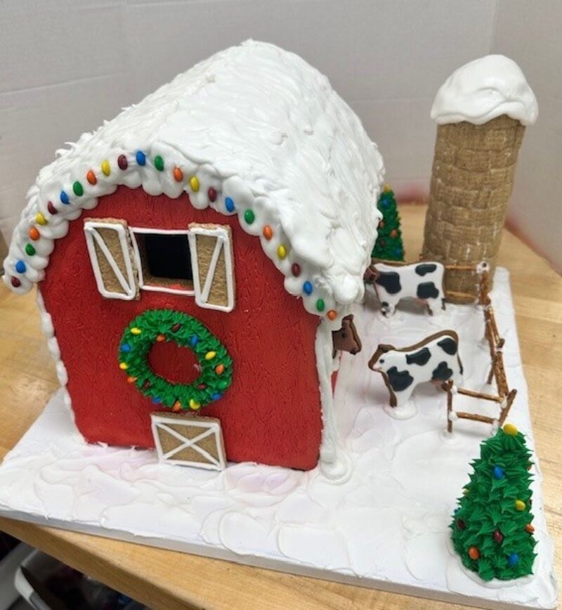 Gingerbread barn created by Pastry Arts students