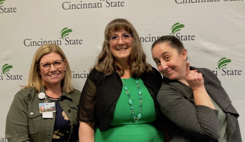 Newly-tenured faculty members Dr. Jennifer Tyler, Patricia Christos, and Milene Donlin