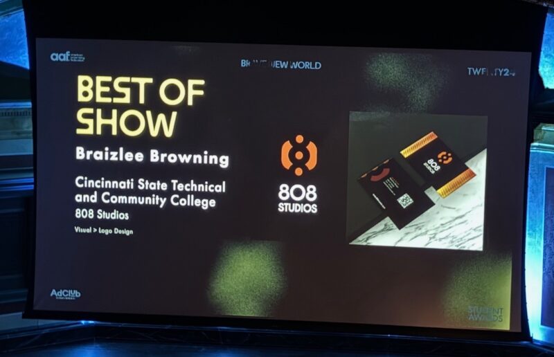 Student Best of Show award on screen at Cincinnati ADDY Award Celebration 2024