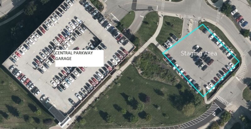 Map showing portion of Parking Lot C that will be closed for ATLC roof replacement project