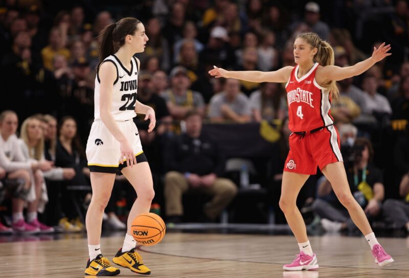 Big 10 basketball players Caitlin Clark and Jacy Sheldon