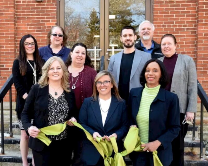 FRONT ROW - Southern State Community College President Dr. Nicole Rhoades, Wilmington College Interim President Dr. Corey Cockerill and Cincinnati State President Dr. Monica Posey. MIDDLE ROW – Dr. Audrey Wagstaff (Wilmington Professor of Social Science and Communication Arts), Dr. Erika Goodwin (Southern State VP of Academic and Student Affairs), Nick Balle (Cincinnati State Chair, Human & Social Services), and Dr. Sylvia Stevens (Wilmington VP for Community and Business Development). BACK ROW - Wendy Grab, (Wilmington Assistant Professor of Social Work), and Charlie Gorman (Southern State Human & Social Services program)