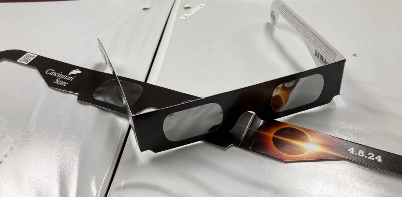 Photo of Cincinnati State-branded eclipse-viewing glasses