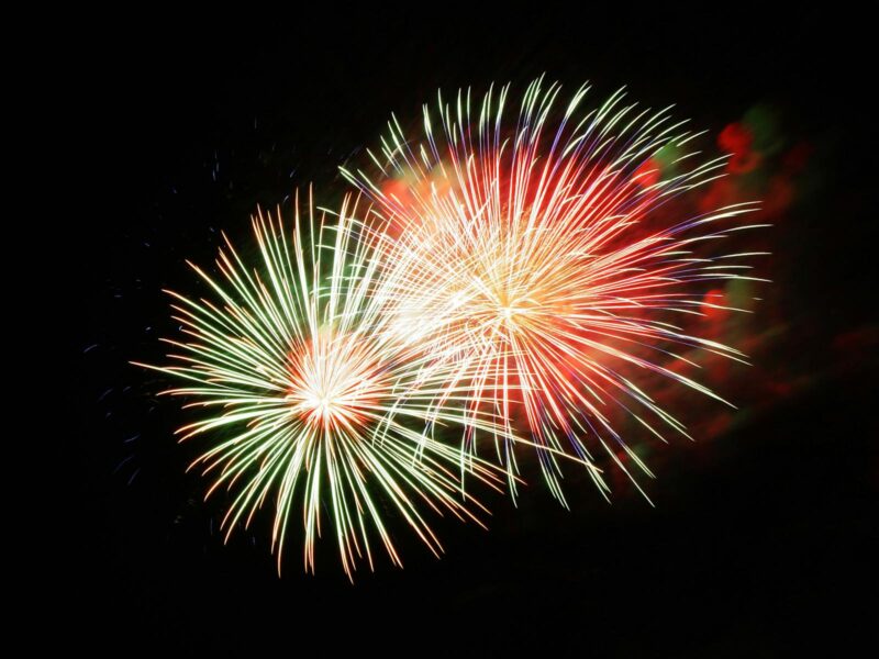White, Red, and Green Fireworks