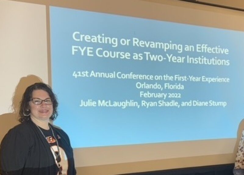 Julie McLaughlin presenting research on First Year Experience classes at a national conference