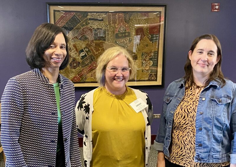 President Monica Posey, Library Director Crissy Ross, and Associate Dean Ali Godel at the WILD graduation event