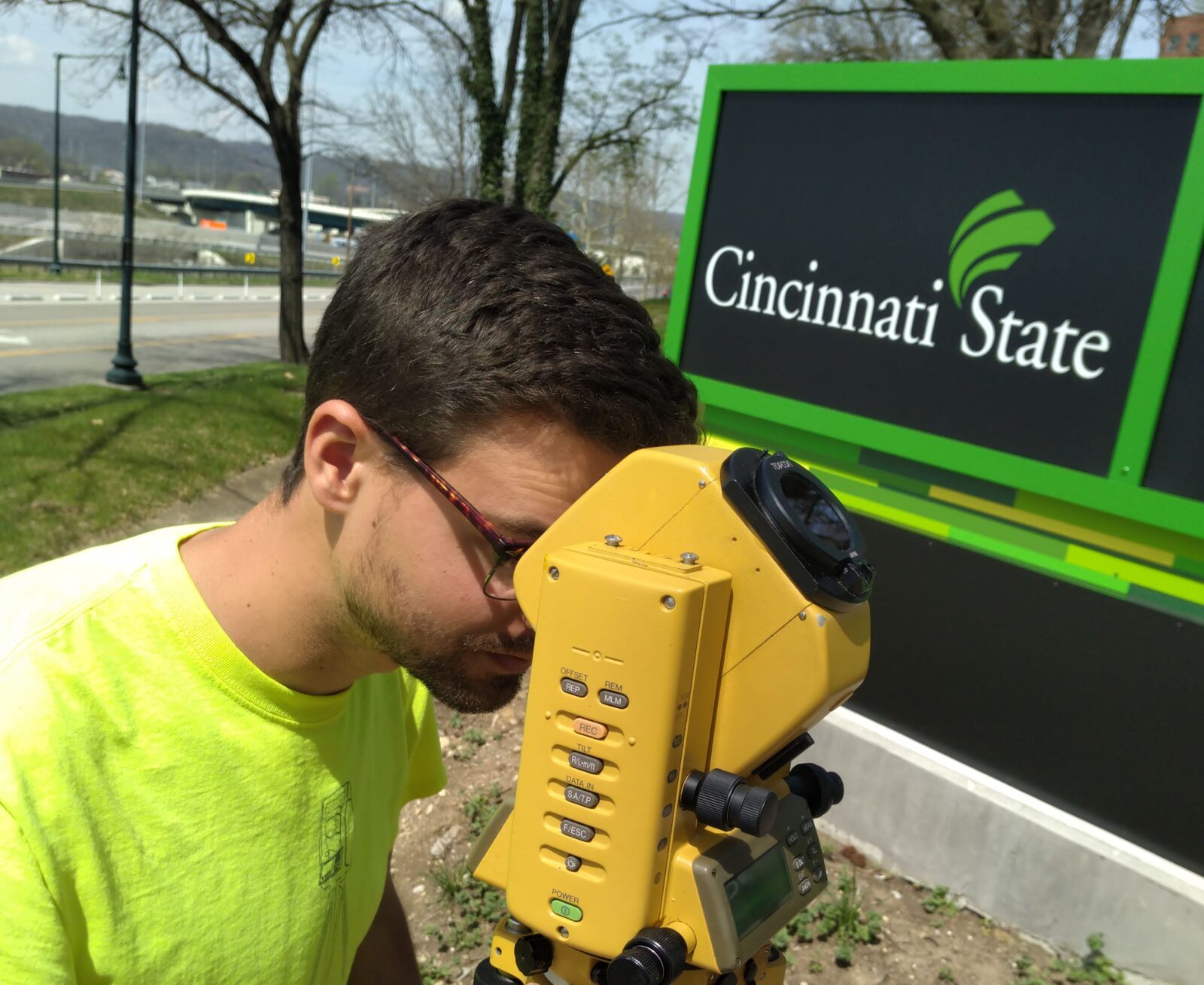 Ethan Armstrong with total station survey instrument - 4-8-24