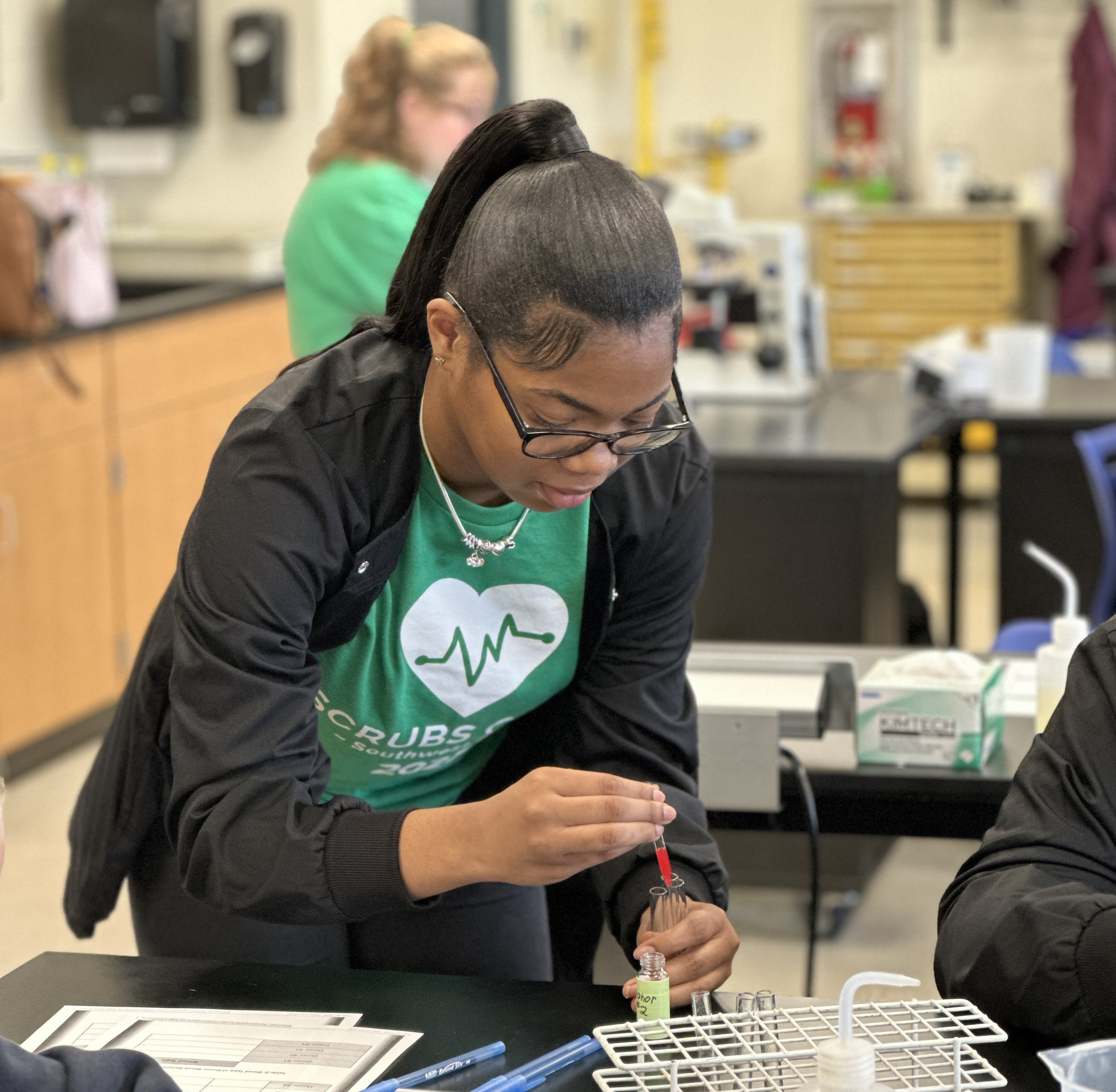 Student in the lab at Scrubs Camp 2025