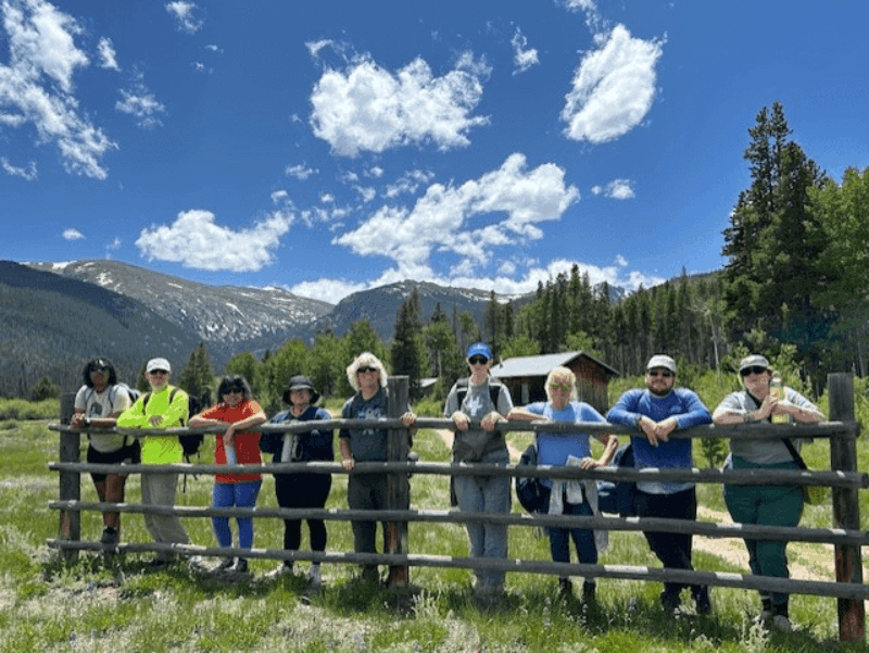 EVT 172 class in Colorado (from left): La'Star Pugh, Nick Smith, Natalie Carballo, Galy Jasso, Lisa Bacu, Melissa Goetz, Dr. Ann Gunkel, Ian Denney, Devon Peters