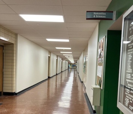 Main Bldg hallway-- with no lockers - Aug. 2025
