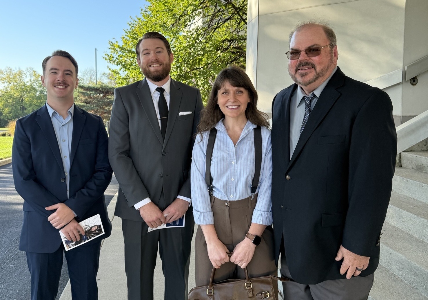 Representing Cincinnati State at the Axios/GE Aerospace event: Dylan Haigwood, Westley Lewis, Amber Levline, and AMT Program Chair Jeff Wright